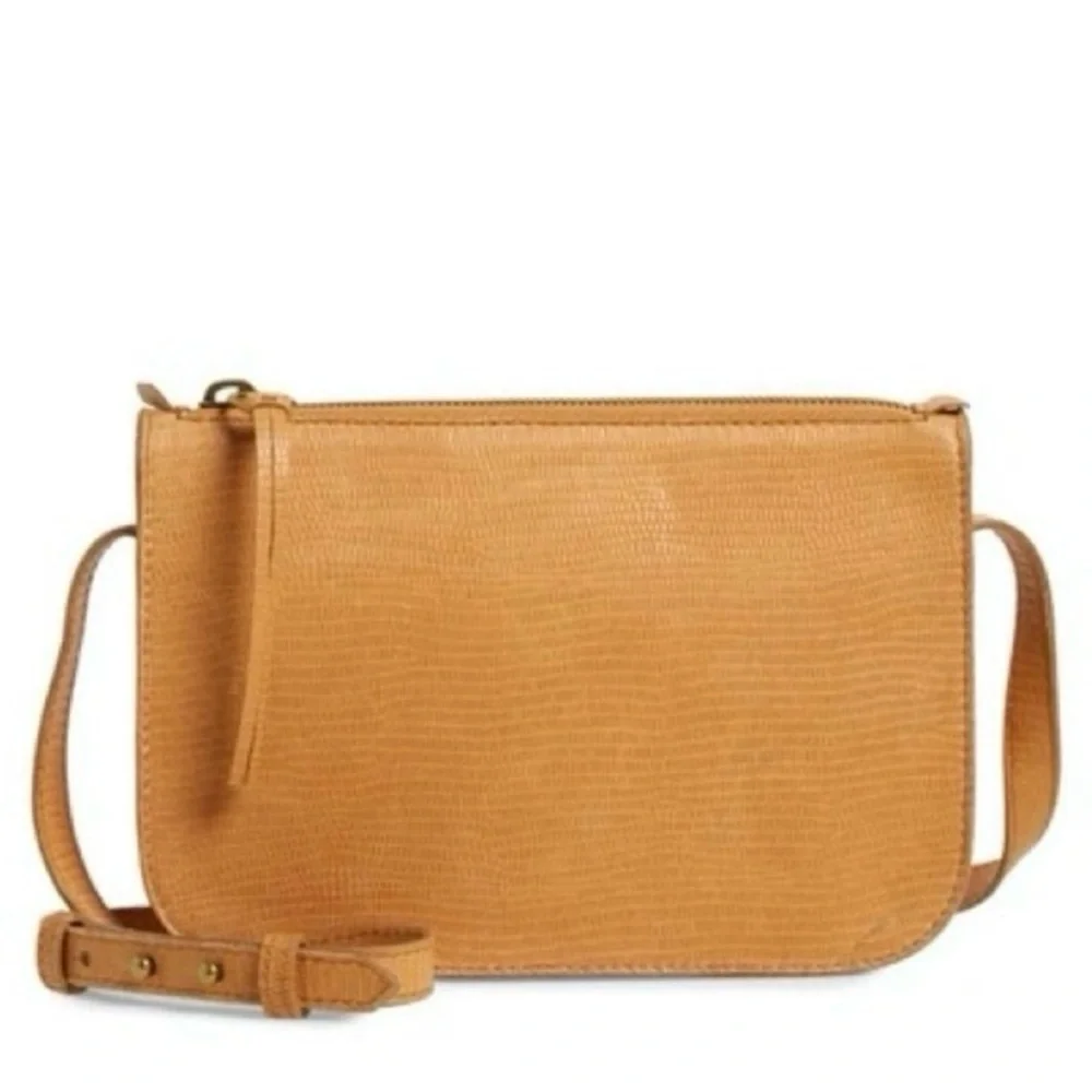 Madewell Simple Tan Brown Lizard Embossed Leather Crossbody Bag